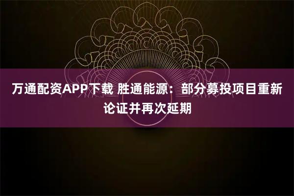 万通配资APP下载 胜通能源：部分募投项目重新论证并再次延期